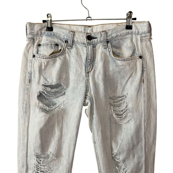 rag&bone 25 Boyfriend Jeans Acid Wash Rebel Bleach Distressed Holes White - Picture 6 of 12